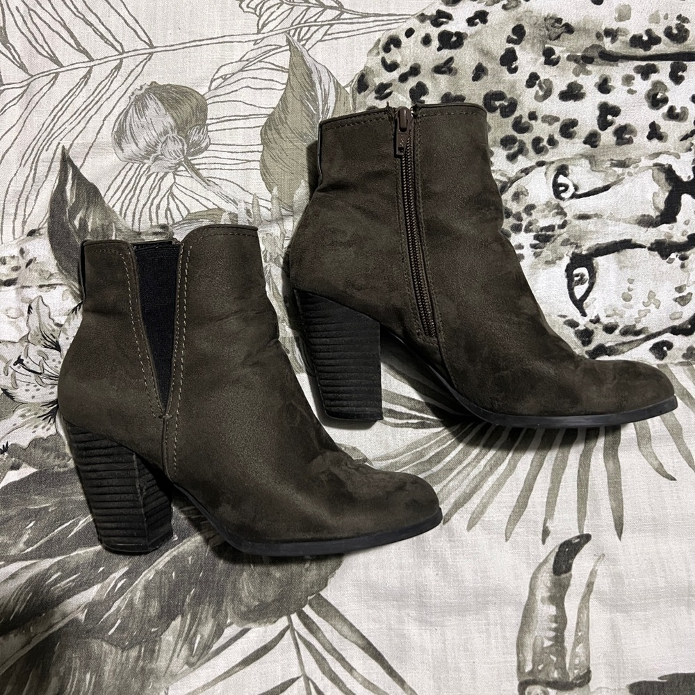 Call it Spring Olive Green Suede Booties